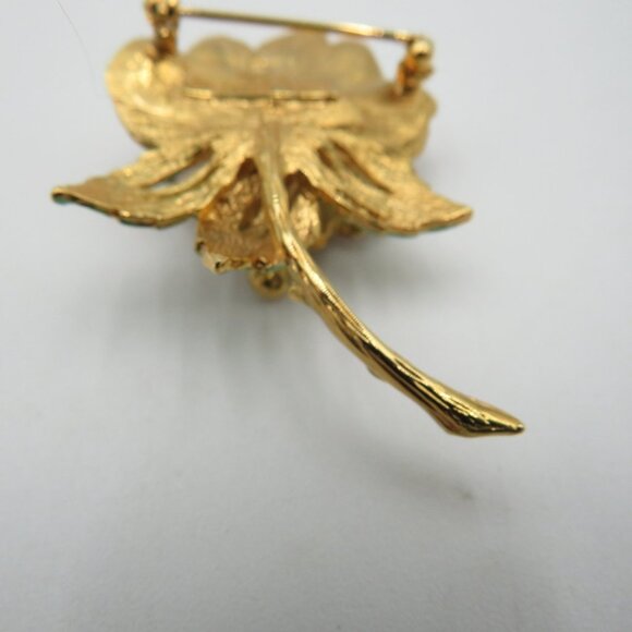 Vintage 1997 England's Rose Flower Brooch Gold Tone Enamel Rhinestone Pin Jewelr - Picture 8 of 9
